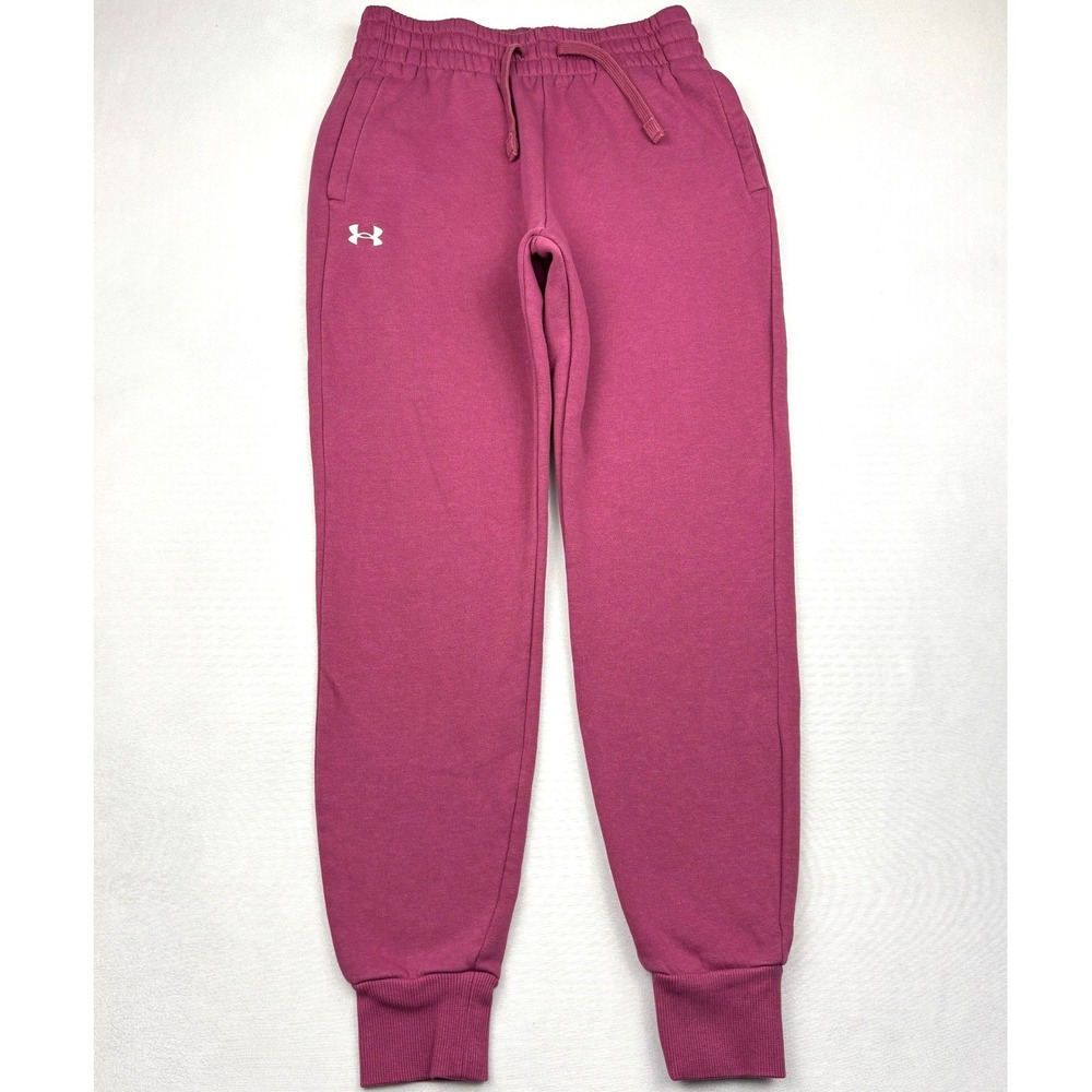Under Armour Pants Womens XS Pink Fleece Rival Joggers Sweatpants Tapered Logo